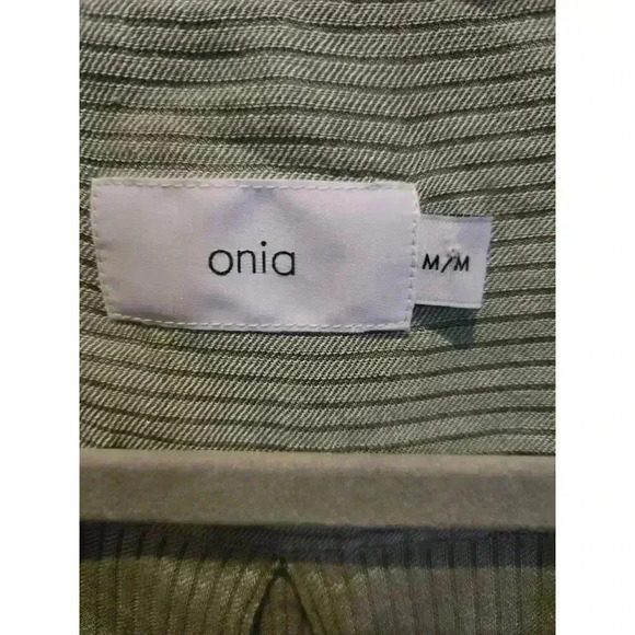 Onia Women's Green Striped Button-Up Tunic Shirt Long Sleeve Casual M - Picture 7 of 11